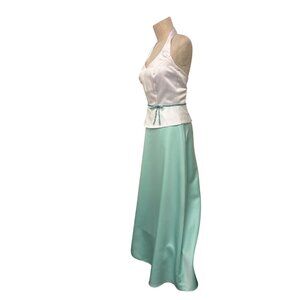 Vintage Jordan Fashions Aqua White Halter Vintage Prom Dress Size 6 Satin Beaded